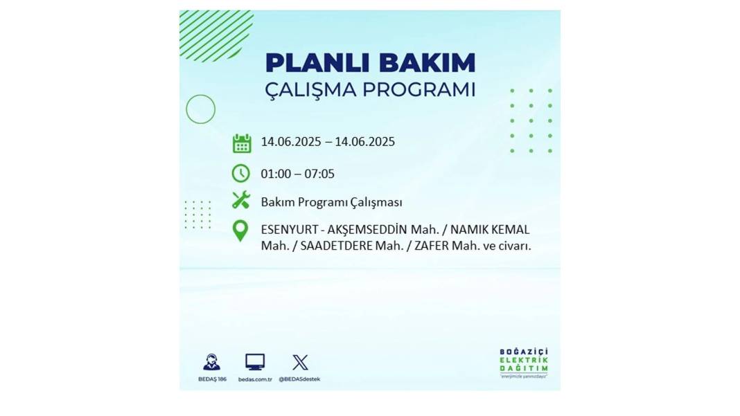 O İLÇELERDE ELEKTRİK OLMAYACAK: BEDAŞ 14 Haziran Cumartesi günü elektrik kesintisi yaşayacak ilçeleri duyurdu! 27
