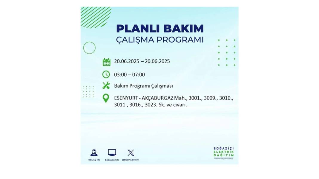 BÜYÜK KESİNTİ YAŞANACAK: BEDAŞ 20 Haziran Cuma elektrik kesintisi yaşayacak ilçeleri sıraladı. Elektrikler ne zaman gelecek? 25