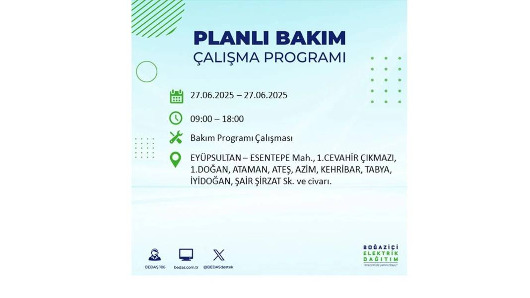 SAATLERCE ELEKTRİK OLMAYACAK: BEDAŞ 27 Haziran Cuma elektrik kesintisi yaşayacak ilçeleri sıraladı! 26