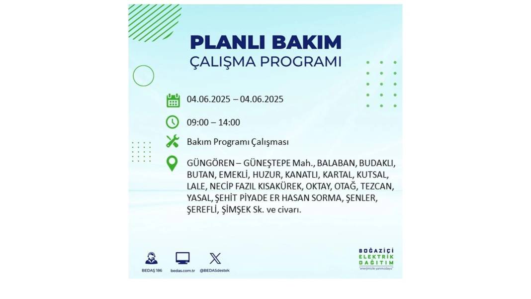 SAATLERCE ELEKTRİK OLMAYACAK: BEDAŞ 4 Haziran Çarşamba elektrik kesintisi yaşayacak ilçeleri sıraladı! 16