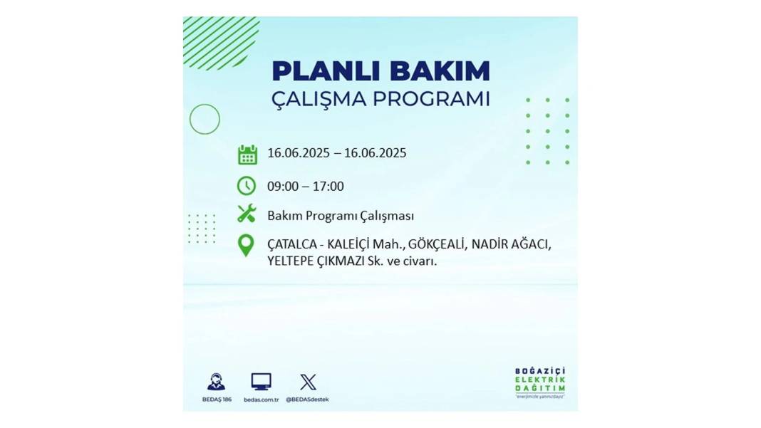SAATLERCE ELEKTRİK OLMAYACAK: BEDAŞ 16 Haziran Pazartesi elektrik kesintisi yaşayacak ilçeleri sıraladı! 57