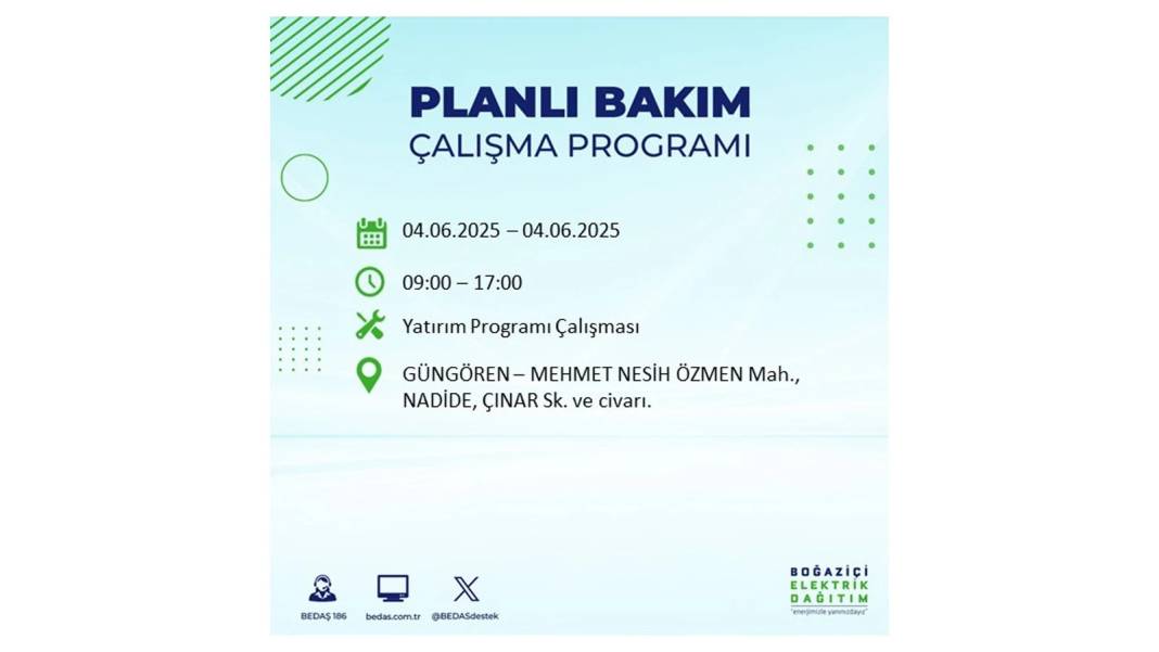 SAATLERCE ELEKTRİK OLMAYACAK: BEDAŞ 4 Haziran Çarşamba elektrik kesintisi yaşayacak ilçeleri sıraladı! 19