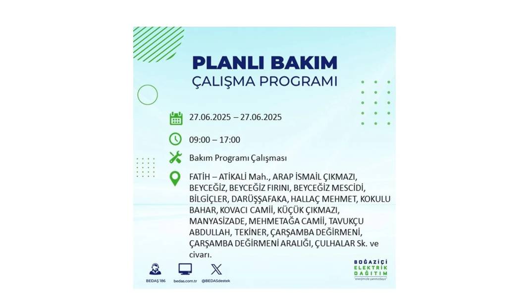 SAATLERCE ELEKTRİK OLMAYACAK: BEDAŞ 27 Haziran Cuma elektrik kesintisi yaşayacak ilçeleri sıraladı! 24