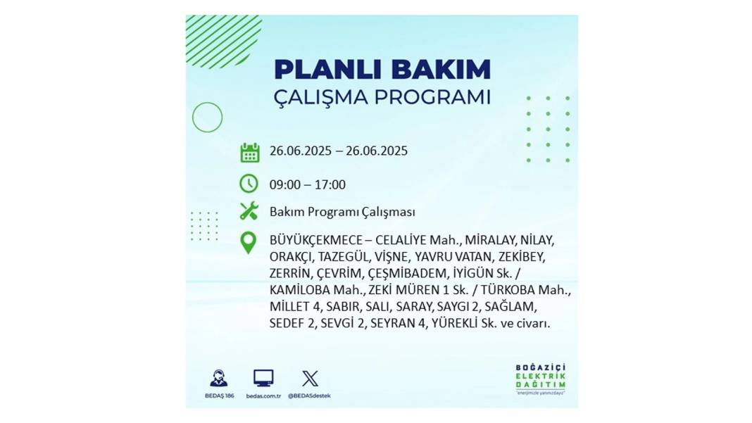 BÜYÜK ELEKTRİK KESİNTİSİ YAŞANACAK: BEDAŞ 26 Haziran Perşembe günü için o ilçeleri uyardı! 27