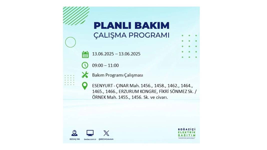 ELEKTRİKLER SAATLERCE OLMAYACAK: BEDAŞ 13 Haziran Cuma elektrik kesintisi yaşayacak ilçeleri sıraladı! 32