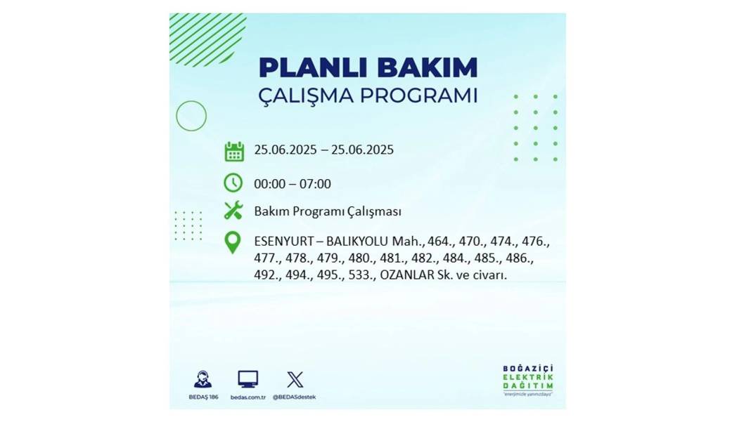 KARANLIĞA GÖMÜLECEKLER: BEDAŞ 25 Haziran Çarşamba elektrik kesintisi yaşayacak ilçeleri sıraladı. Elektrikler ne zaman gelecek? 31