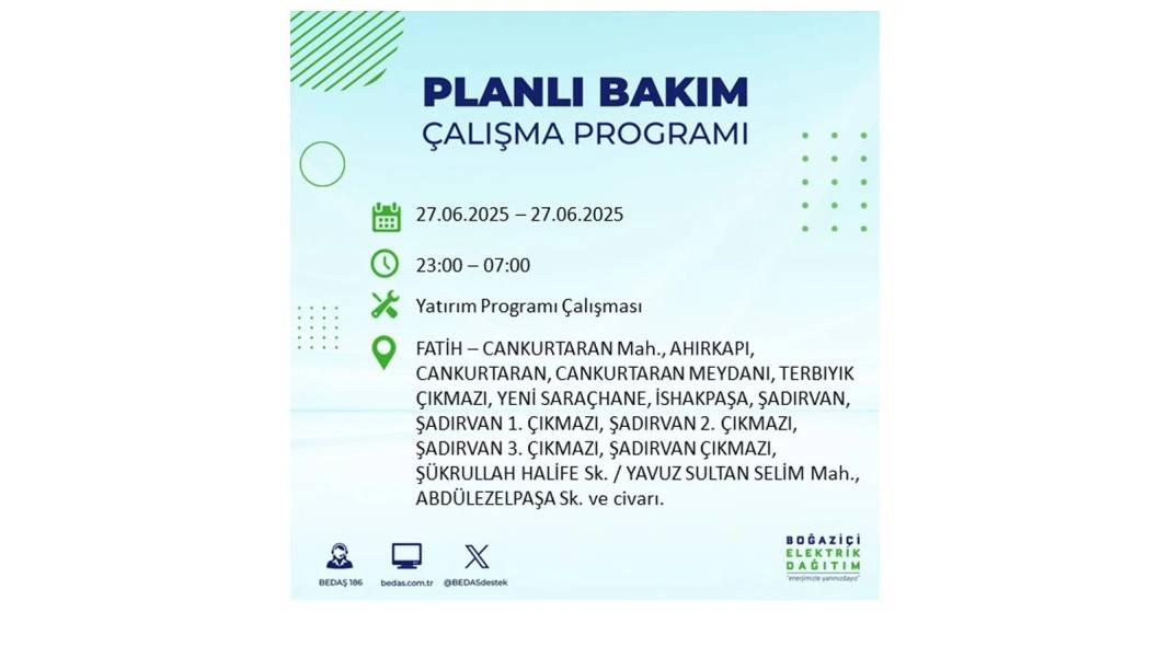 SAATLERCE ELEKTRİK OLMAYACAK: BEDAŞ 27 Haziran Cuma elektrik kesintisi yaşayacak ilçeleri sıraladı! 21
