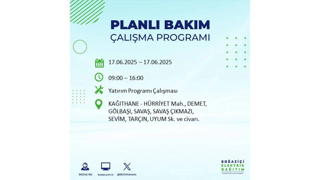 SAATLERCE ELEKTRİK OLMAYACAK: BEDAŞ 17 Haziran Salı elektrik kesintisi yaşayacak ilçeleri sıraladı! 57