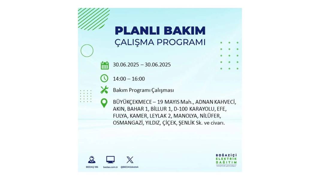 BÜYÜK KESİNTİ YAŞANACAK: BEDAŞ 30 Haziran Pazartesi elektrik kesintisi yaşayacak ilçeleri sıraladı. Elektrikler ne zaman gelecek 45