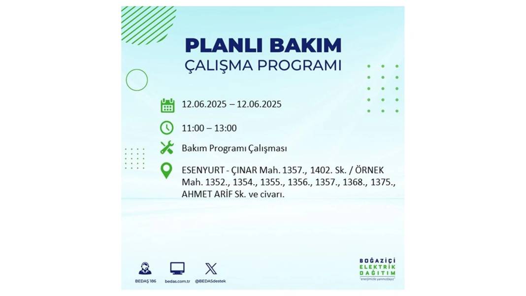 BÜYÜK KESİNTİ YAŞANACAK: BEDAŞ 12 Haziran Perşembe elektrik kesintisi yaşayacak ilçeleri sıraladı. Elektrikler ne zaman gelecek? 33