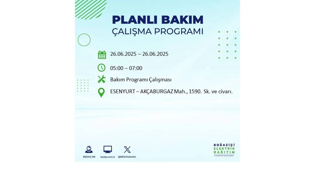 BÜYÜK ELEKTRİK KESİNTİSİ YAŞANACAK: BEDAŞ 26 Haziran Perşembe günü için o ilçeleri uyardı! 25