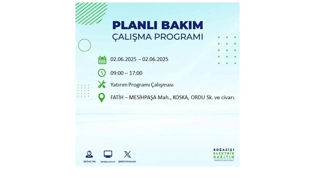 BÜYÜK KESİNTİ YAŞANACAK: BEDAŞ 2 Haziran Pazartesi günü elektrik kesintisi yaşayacak ilçeleri sıraladı 28