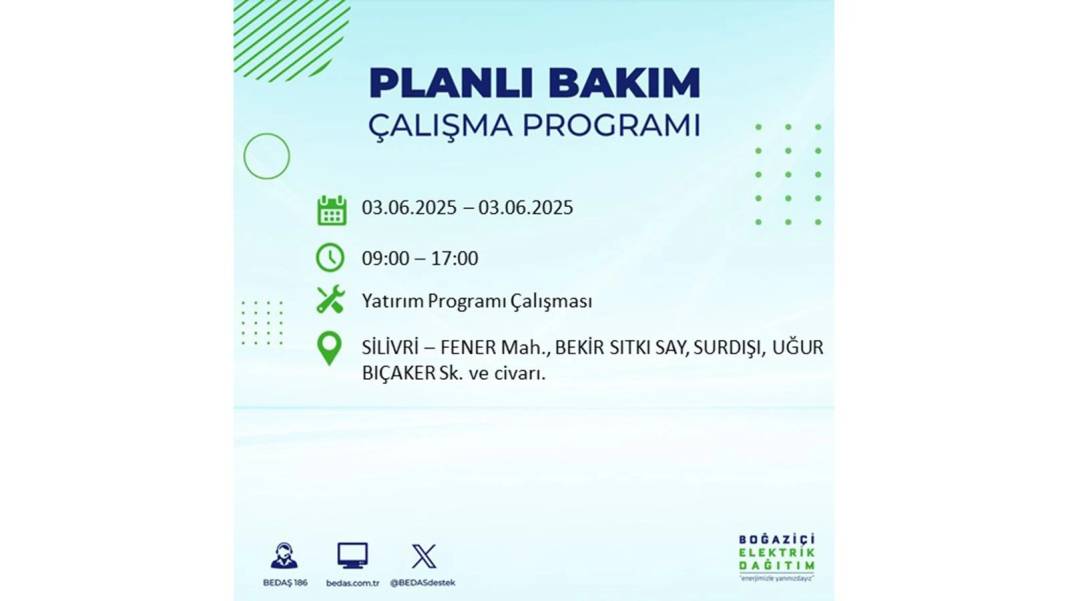 BÜYÜK ELEKTRİK KESİNTİSİ YAŞANACAK: BEDAŞ 3 Haziran elektrik kesintisi yaşayacak ilçeleri uyardı. Elektrikler ne zaman gelecek? 32
