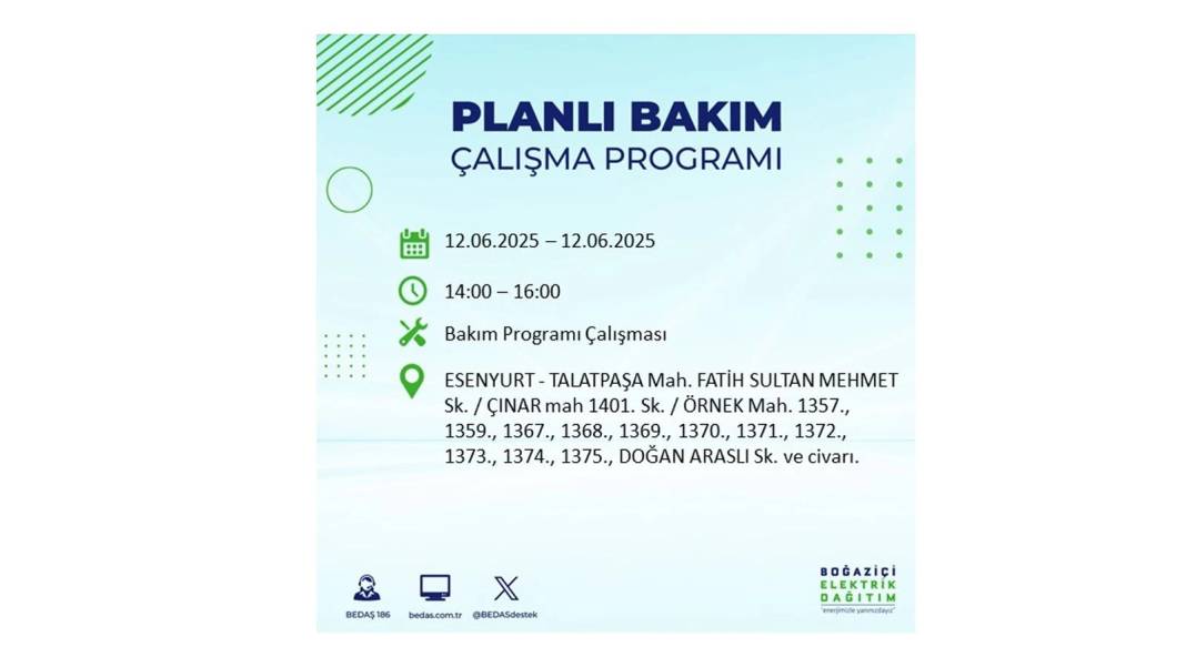 BÜYÜK KESİNTİ YAŞANACAK: BEDAŞ 12 Haziran Perşembe elektrik kesintisi yaşayacak ilçeleri sıraladı. Elektrikler ne zaman gelecek? 31