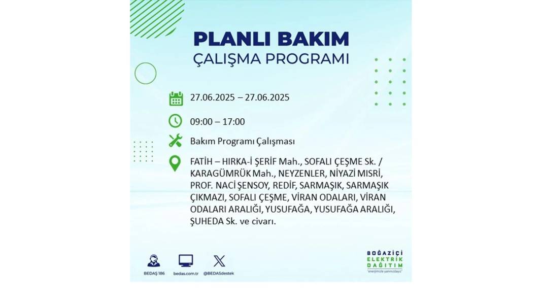 SAATLERCE ELEKTRİK OLMAYACAK: BEDAŞ 27 Haziran Cuma elektrik kesintisi yaşayacak ilçeleri sıraladı! 23