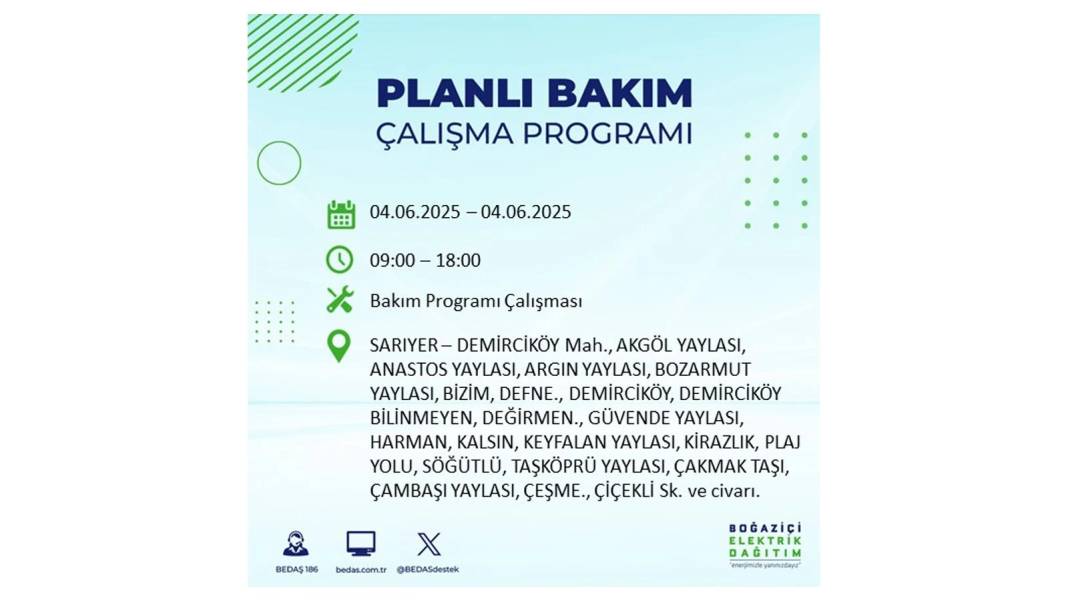 SAATLERCE ELEKTRİK OLMAYACAK: BEDAŞ 4 Haziran Çarşamba elektrik kesintisi yaşayacak ilçeleri sıraladı! 13