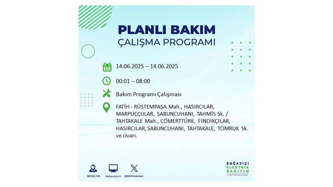 O İLÇELERDE ELEKTRİK OLMAYACAK: BEDAŞ 14 Haziran Cumartesi günü elektrik kesintisi yaşayacak ilçeleri duyurdu! 21