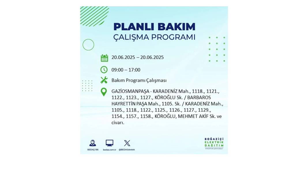 BÜYÜK KESİNTİ YAŞANACAK: BEDAŞ 20 Haziran Cuma elektrik kesintisi yaşayacak ilçeleri sıraladı. Elektrikler ne zaman gelecek? 18