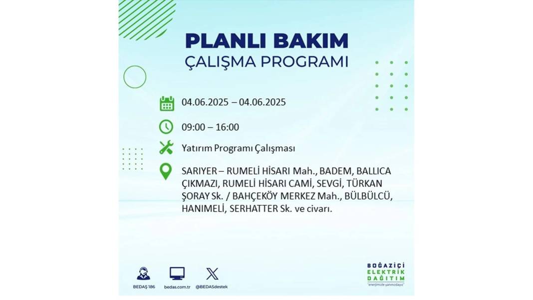 SAATLERCE ELEKTRİK OLMAYACAK: BEDAŞ 4 Haziran Çarşamba elektrik kesintisi yaşayacak ilçeleri sıraladı! 11