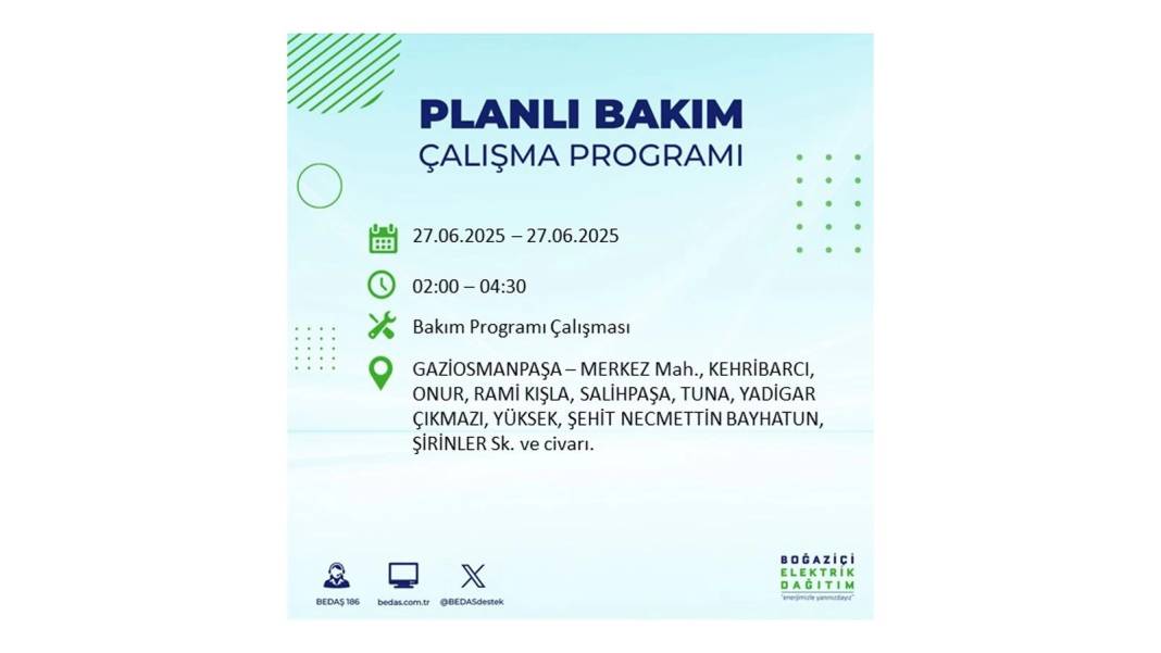 SAATLERCE ELEKTRİK OLMAYACAK: BEDAŞ 27 Haziran Cuma elektrik kesintisi yaşayacak ilçeleri sıraladı! 18