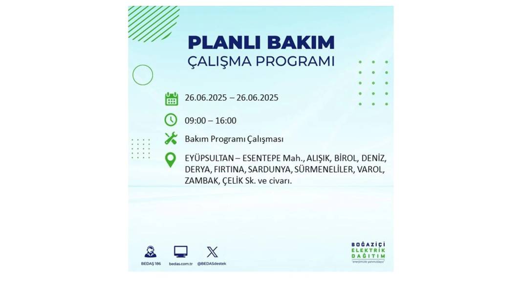 BÜYÜK ELEKTRİK KESİNTİSİ YAŞANACAK: BEDAŞ 26 Haziran Perşembe günü için o ilçeleri uyardı! 23