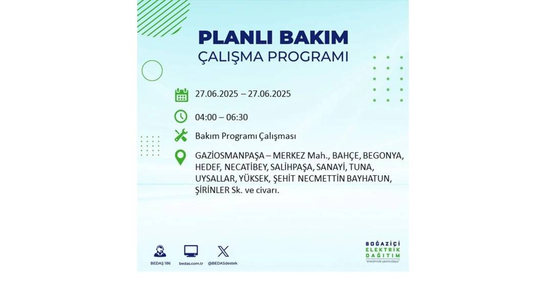 SAATLERCE ELEKTRİK OLMAYACAK: BEDAŞ 27 Haziran Cuma elektrik kesintisi yaşayacak ilçeleri sıraladı! 15