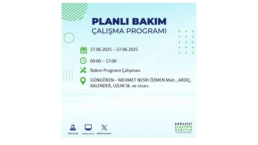 SAATLERCE ELEKTRİK OLMAYACAK: BEDAŞ 27 Haziran Cuma elektrik kesintisi yaşayacak ilçeleri sıraladı! 19