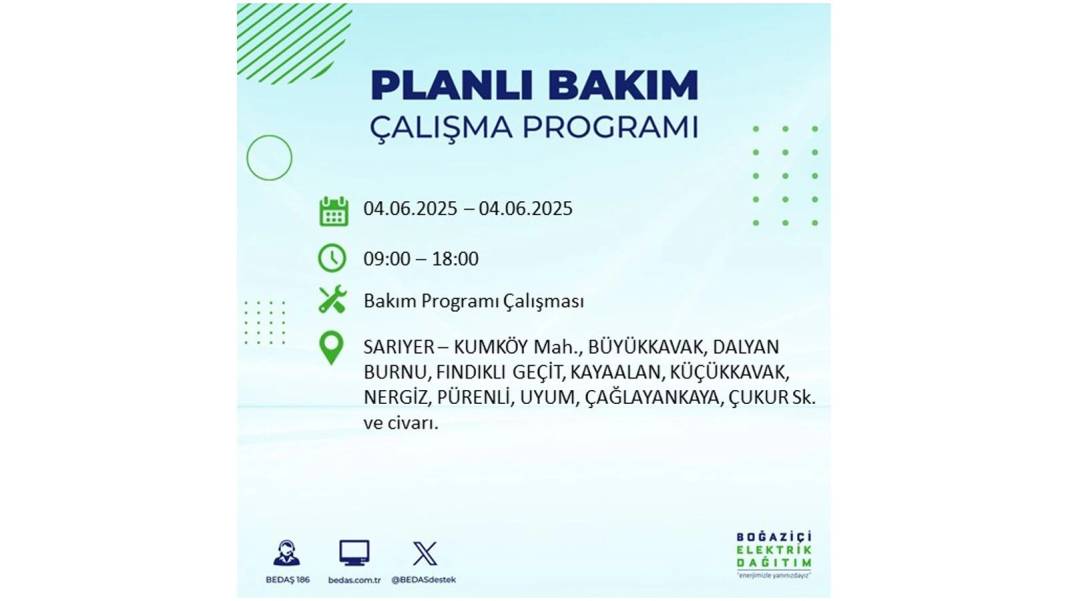 SAATLERCE ELEKTRİK OLMAYACAK: BEDAŞ 4 Haziran Çarşamba elektrik kesintisi yaşayacak ilçeleri sıraladı! 10