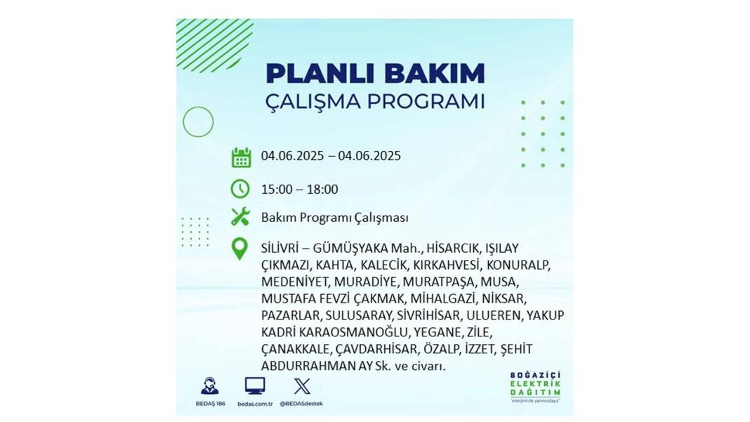 SAATLERCE ELEKTRİK OLMAYACAK: BEDAŞ 4 Haziran Çarşamba elektrik kesintisi yaşayacak ilçeleri sıraladı! 7
