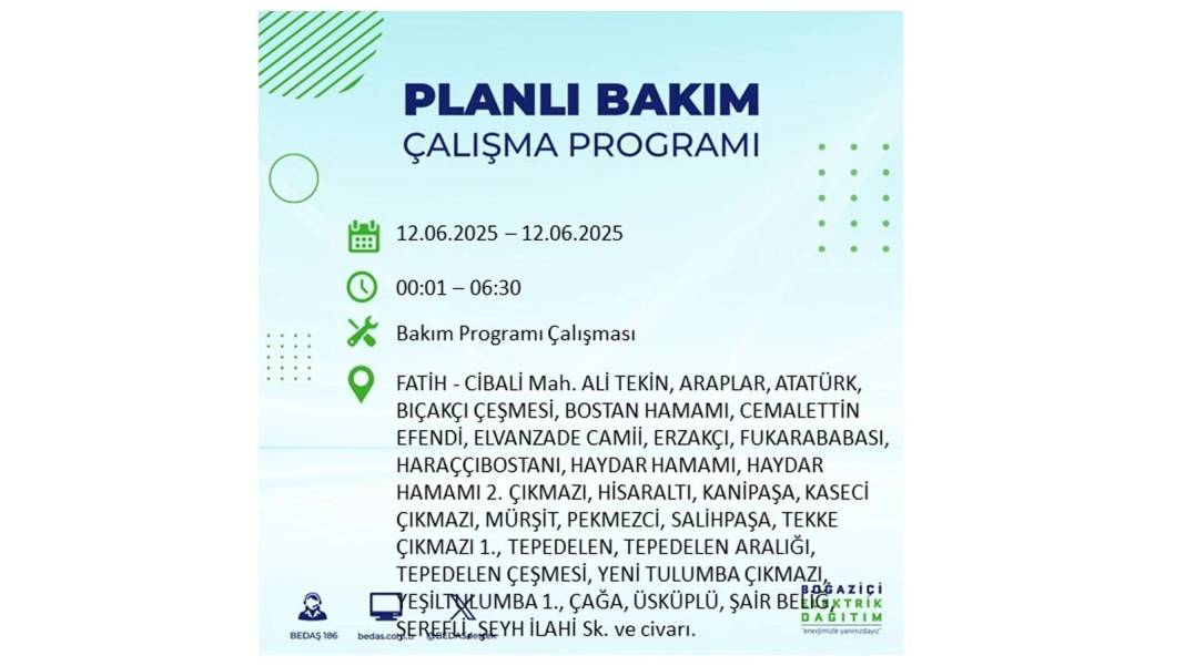 BÜYÜK KESİNTİ YAŞANACAK: BEDAŞ 12 Haziran Perşembe elektrik kesintisi yaşayacak ilçeleri sıraladı. Elektrikler ne zaman gelecek? 23