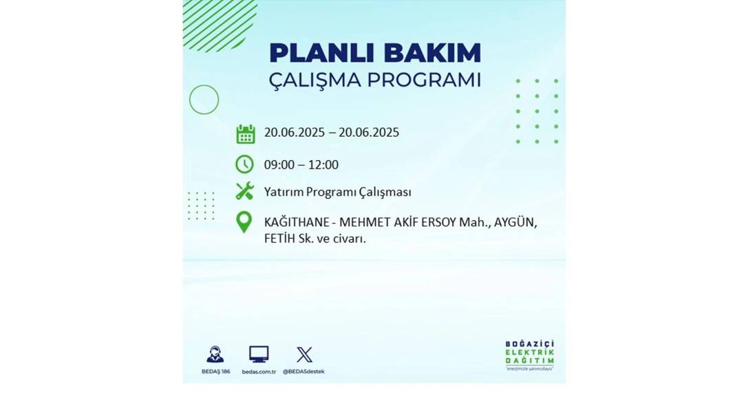 BÜYÜK KESİNTİ YAŞANACAK: BEDAŞ 20 Haziran Cuma elektrik kesintisi yaşayacak ilçeleri sıraladı. Elektrikler ne zaman gelecek? 14