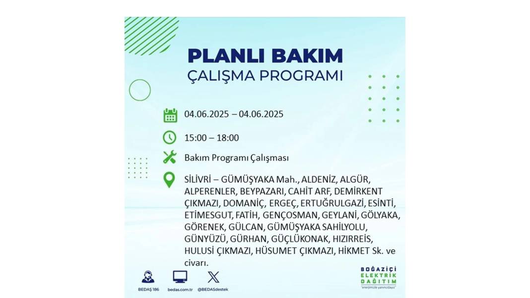 SAATLERCE ELEKTRİK OLMAYACAK: BEDAŞ 4 Haziran Çarşamba elektrik kesintisi yaşayacak ilçeleri sıraladı! 6