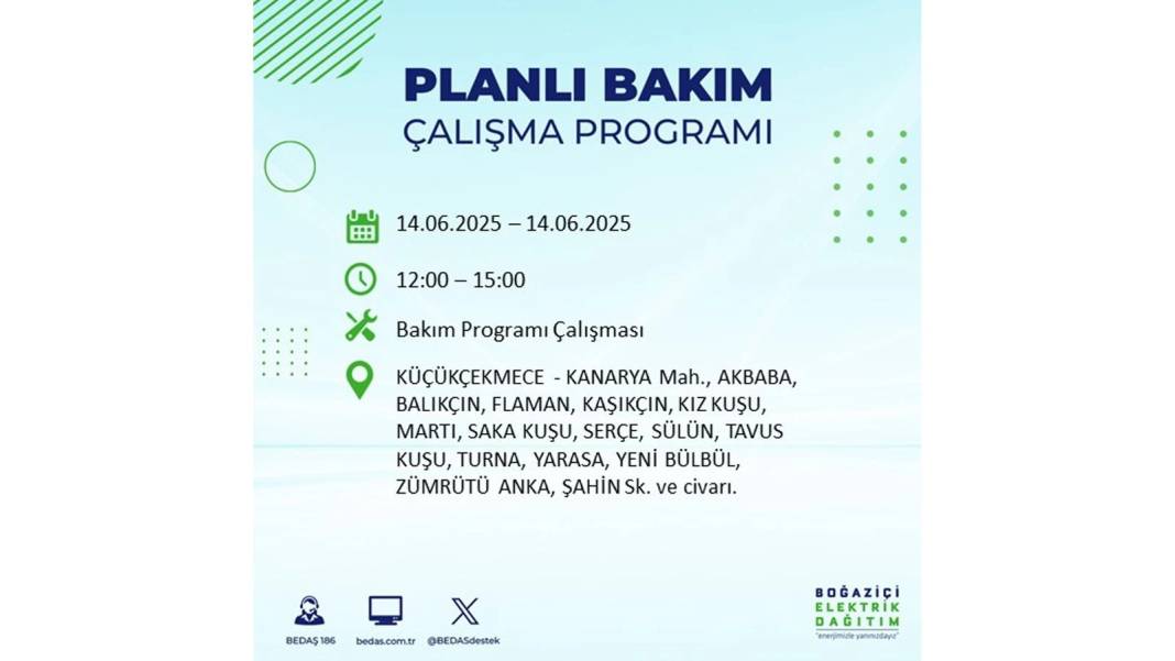 O İLÇELERDE ELEKTRİK OLMAYACAK: BEDAŞ 14 Haziran Cumartesi günü elektrik kesintisi yaşayacak ilçeleri duyurdu! 14