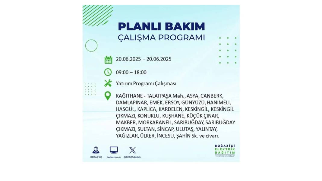 BÜYÜK KESİNTİ YAŞANACAK: BEDAŞ 20 Haziran Cuma elektrik kesintisi yaşayacak ilçeleri sıraladı. Elektrikler ne zaman gelecek? 12