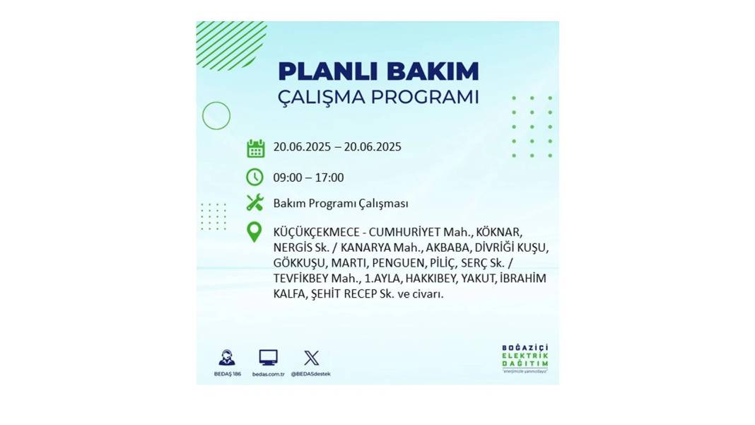 BÜYÜK KESİNTİ YAŞANACAK: BEDAŞ 20 Haziran Cuma elektrik kesintisi yaşayacak ilçeleri sıraladı. Elektrikler ne zaman gelecek? 11