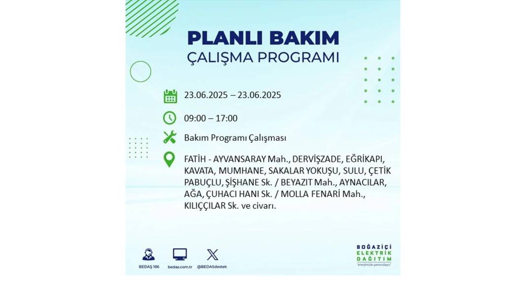 KARANLIĞA HAPSOLACAKLAR: 23 Haziran Pazartesi İstanbul elektrik kesintisi. BEDAŞ o ilçeleri uyardı! 18