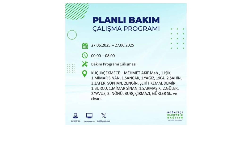 SAATLERCE ELEKTRİK OLMAYACAK: BEDAŞ 27 Haziran Cuma elektrik kesintisi yaşayacak ilçeleri sıraladı! 11