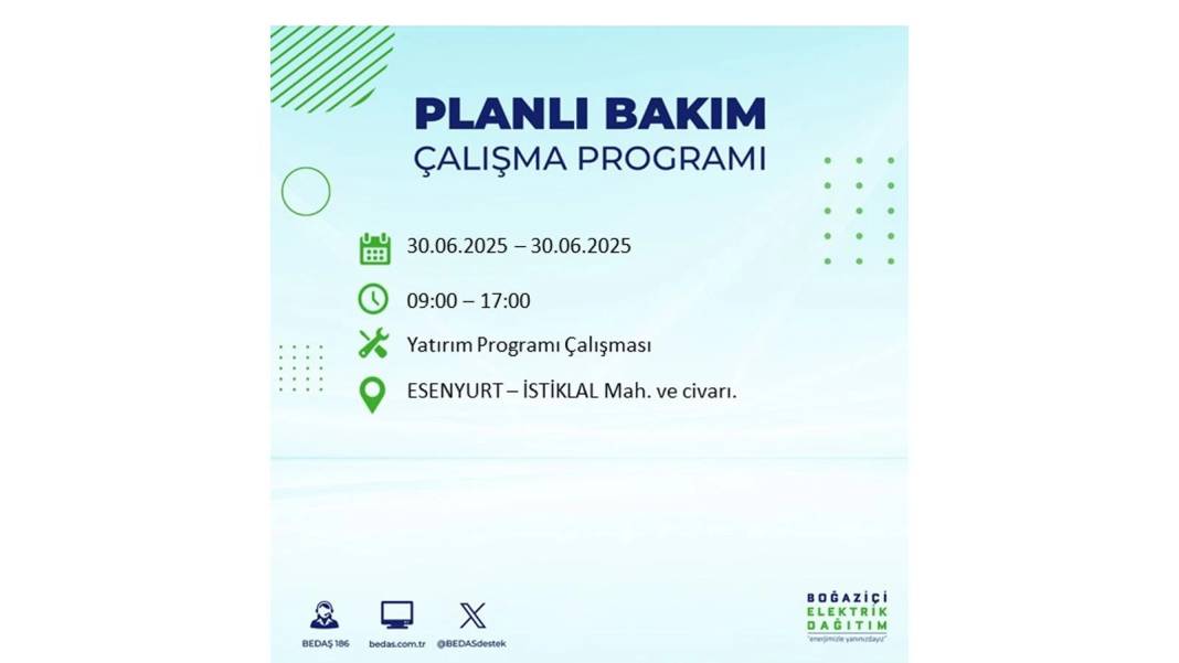 BÜYÜK KESİNTİ YAŞANACAK: BEDAŞ 30 Haziran Pazartesi elektrik kesintisi yaşayacak ilçeleri sıraladı. Elektrikler ne zaman gelecek 33