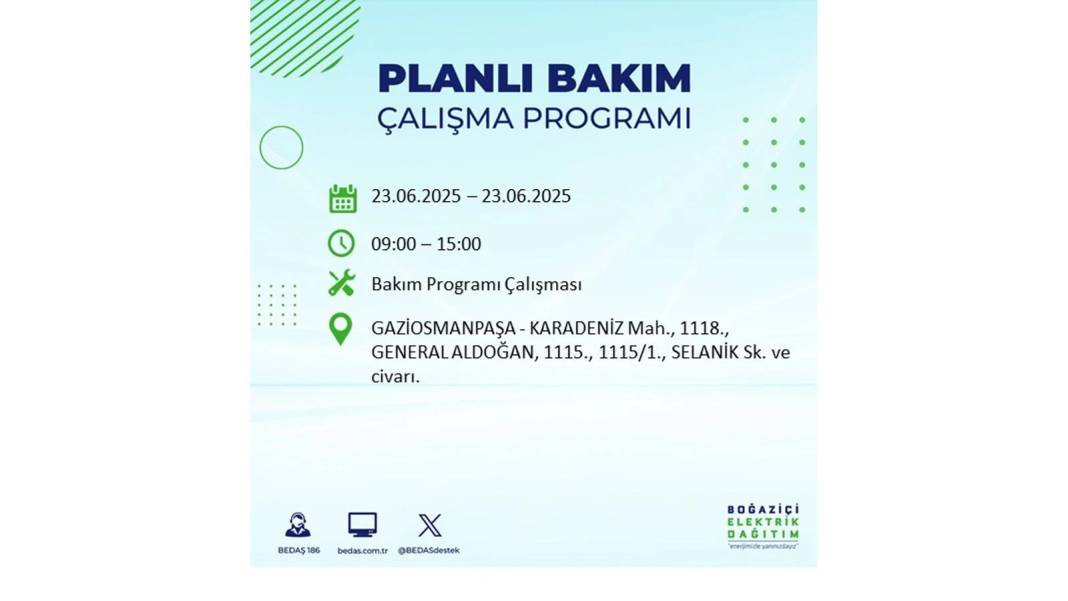 KARANLIĞA HAPSOLACAKLAR: 23 Haziran Pazartesi İstanbul elektrik kesintisi. BEDAŞ o ilçeleri uyardı! 16
