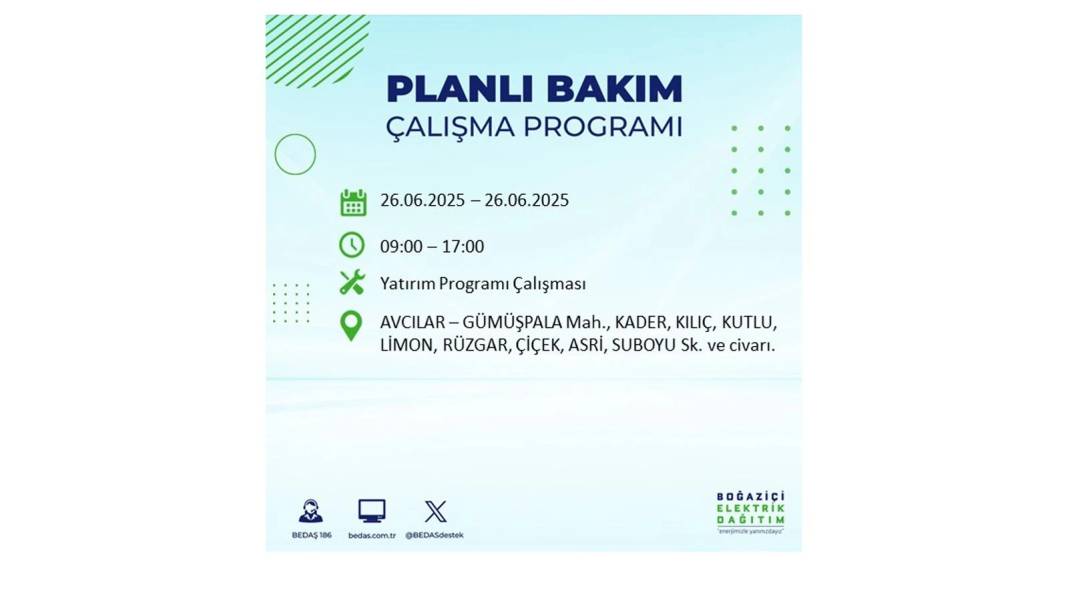 BÜYÜK ELEKTRİK KESİNTİSİ YAŞANACAK: BEDAŞ 26 Haziran Perşembe günü için o ilçeleri uyardı! 57