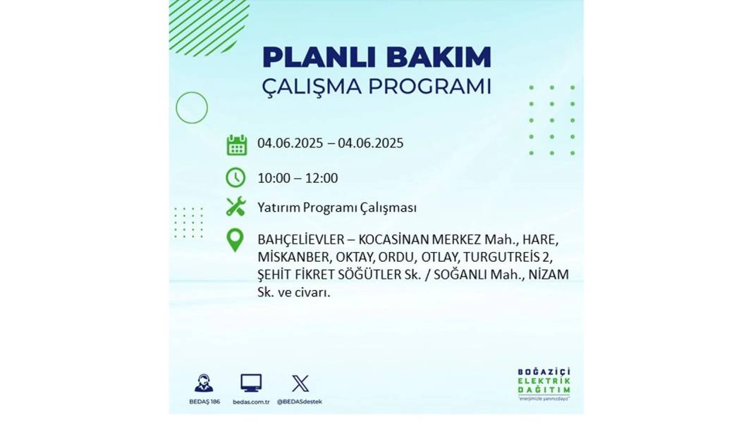 SAATLERCE ELEKTRİK OLMAYACAK: BEDAŞ 4 Haziran Çarşamba elektrik kesintisi yaşayacak ilçeleri sıraladı! 46
