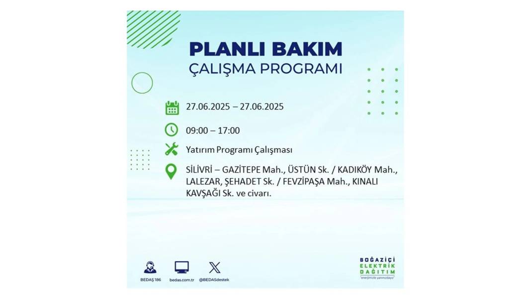 SAATLERCE ELEKTRİK OLMAYACAK: BEDAŞ 27 Haziran Cuma elektrik kesintisi yaşayacak ilçeleri sıraladı! 8