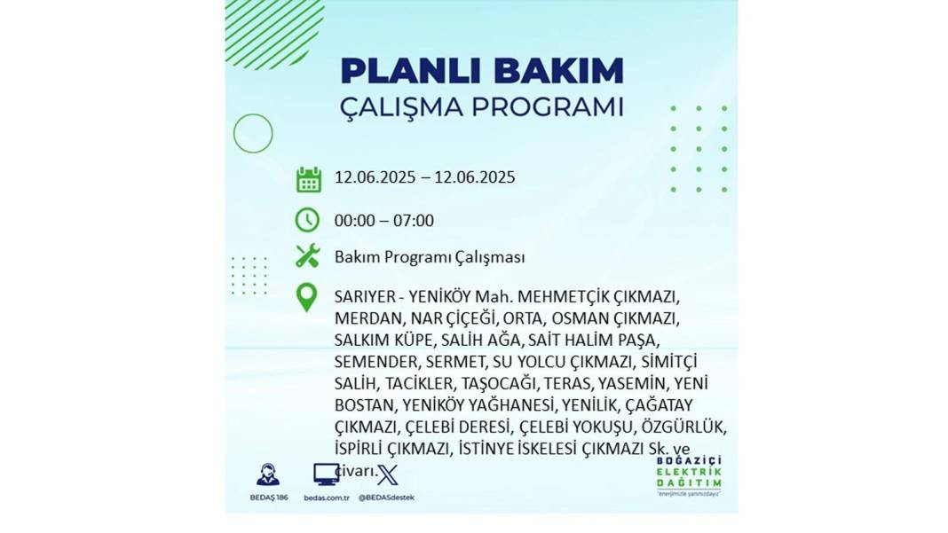 BÜYÜK KESİNTİ YAŞANACAK: BEDAŞ 12 Haziran Perşembe elektrik kesintisi yaşayacak ilçeleri sıraladı. Elektrikler ne zaman gelecek? 18