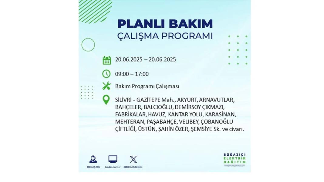 BÜYÜK KESİNTİ YAŞANACAK: BEDAŞ 20 Haziran Cuma elektrik kesintisi yaşayacak ilçeleri sıraladı. Elektrikler ne zaman gelecek? 7