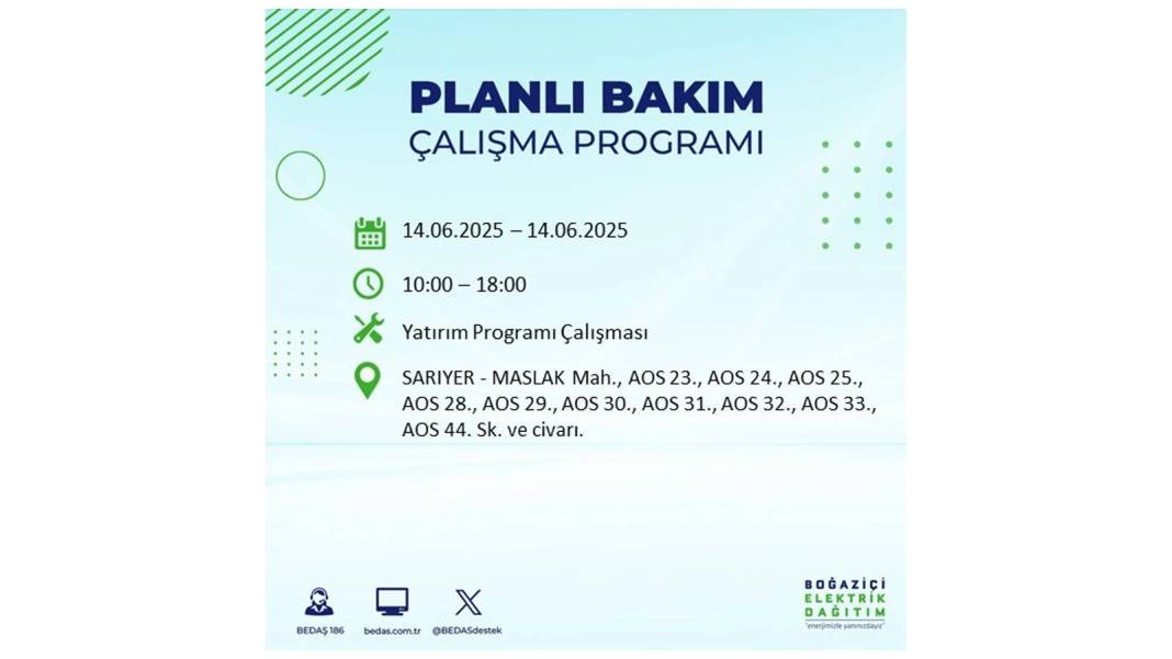 O İLÇELERDE ELEKTRİK OLMAYACAK: BEDAŞ 14 Haziran Cumartesi günü elektrik kesintisi yaşayacak ilçeleri duyurdu! 8