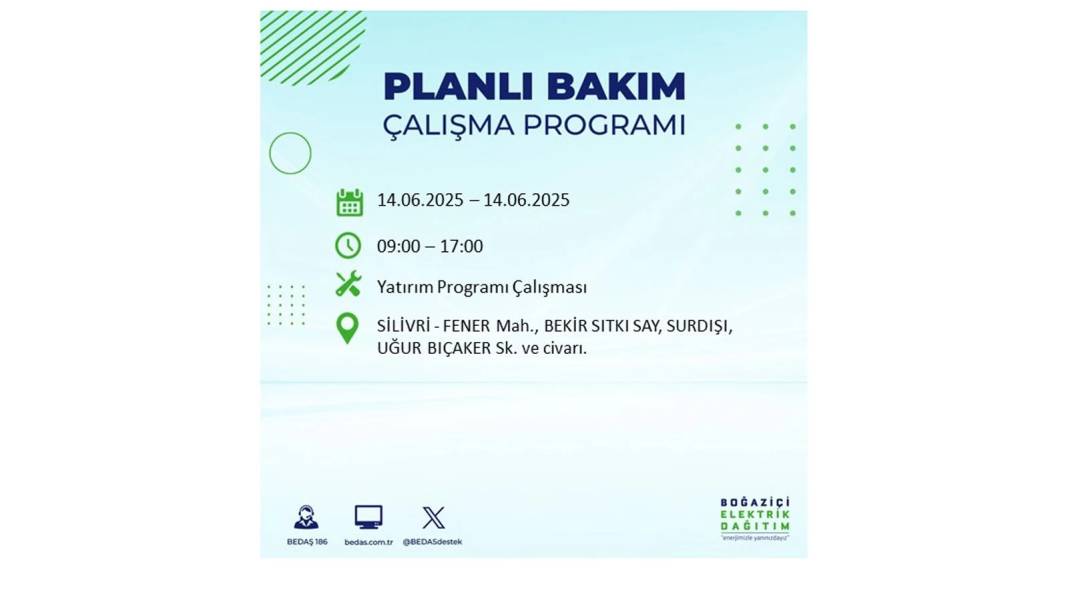 O İLÇELERDE ELEKTRİK OLMAYACAK: BEDAŞ 14 Haziran Cumartesi günü elektrik kesintisi yaşayacak ilçeleri duyurdu! 7