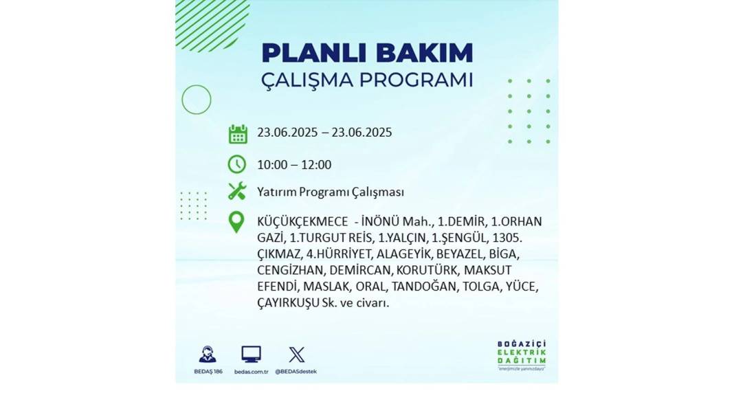 KARANLIĞA HAPSOLACAKLAR: 23 Haziran Pazartesi İstanbul elektrik kesintisi. BEDAŞ o ilçeleri uyardı! 15