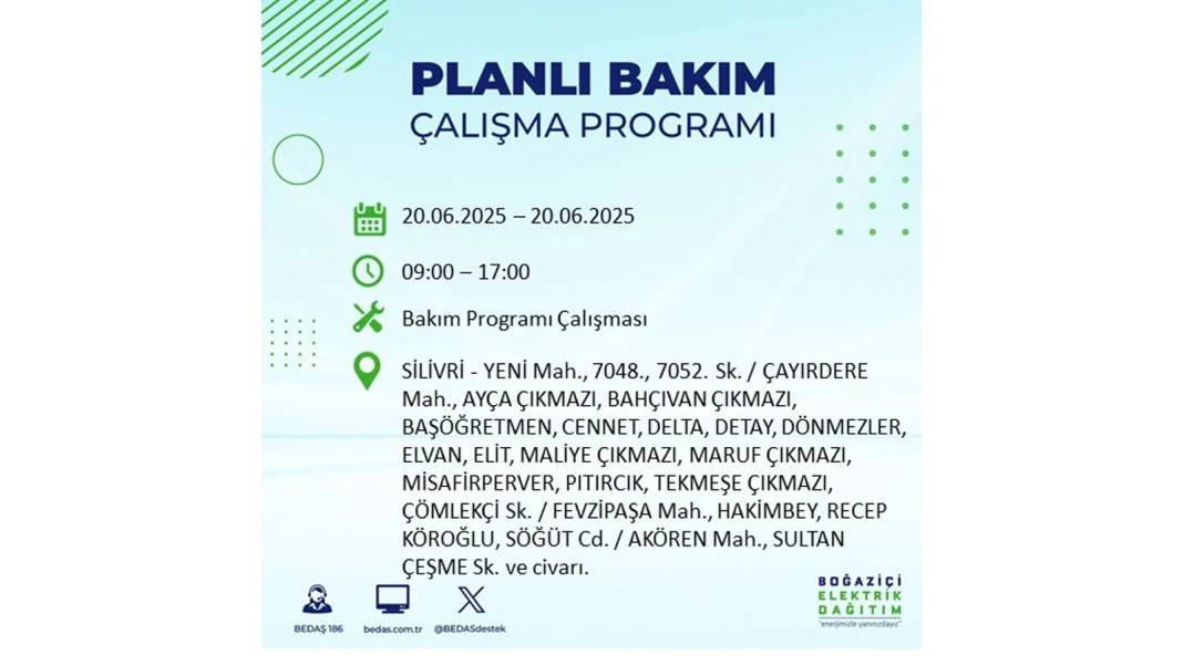 BÜYÜK KESİNTİ YAŞANACAK: BEDAŞ 20 Haziran Cuma elektrik kesintisi yaşayacak ilçeleri sıraladı. Elektrikler ne zaman gelecek? 6