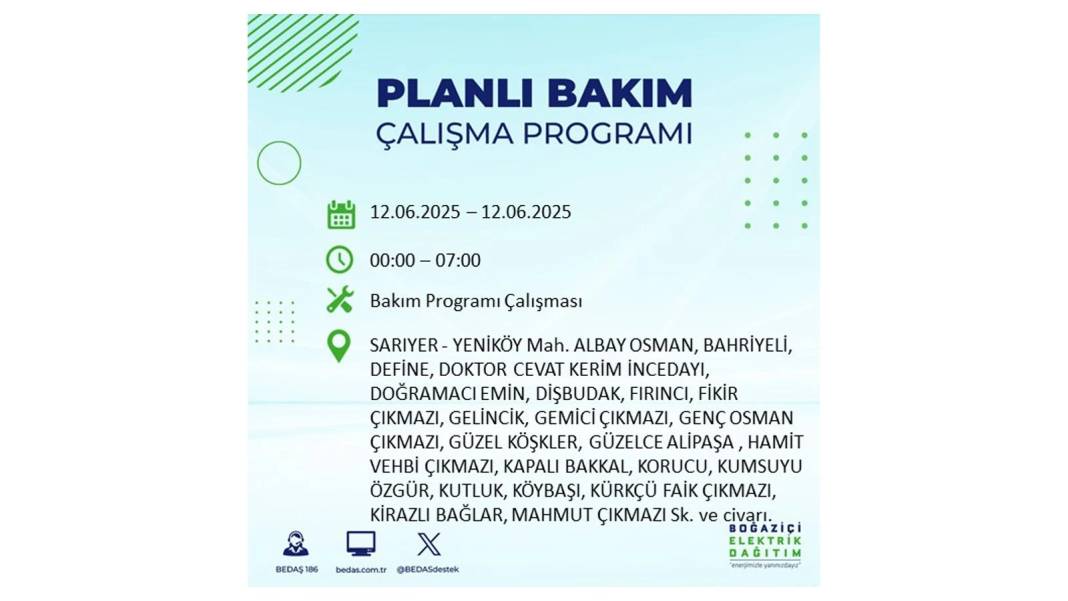 BÜYÜK KESİNTİ YAŞANACAK: BEDAŞ 12 Haziran Perşembe elektrik kesintisi yaşayacak ilçeleri sıraladı. Elektrikler ne zaman gelecek? 17