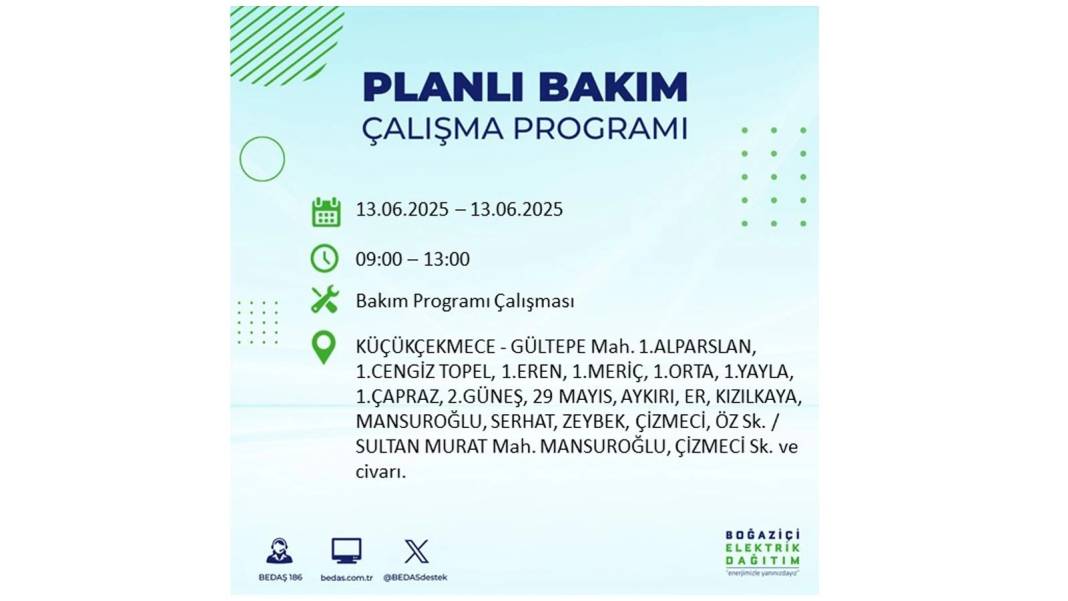 ELEKTRİKLER SAATLERCE OLMAYACAK: BEDAŞ 13 Haziran Cuma elektrik kesintisi yaşayacak ilçeleri sıraladı! 17